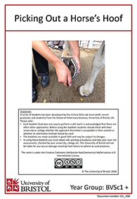 Clinical skills instruction booklet cover page, Picking Out a Horses Hoof